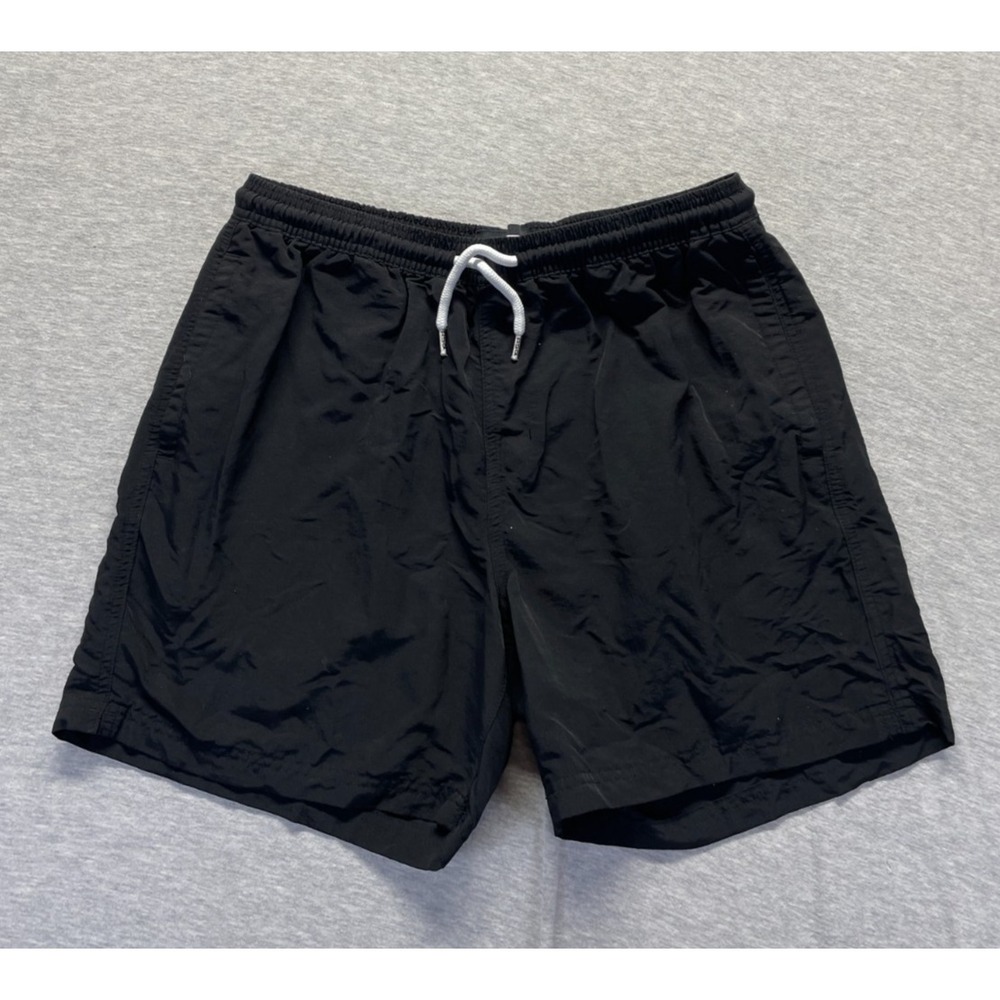 RSQ Nylon Trunk Shorts Men Medium Black Elastic Drawstring Waist Beach Swimwear